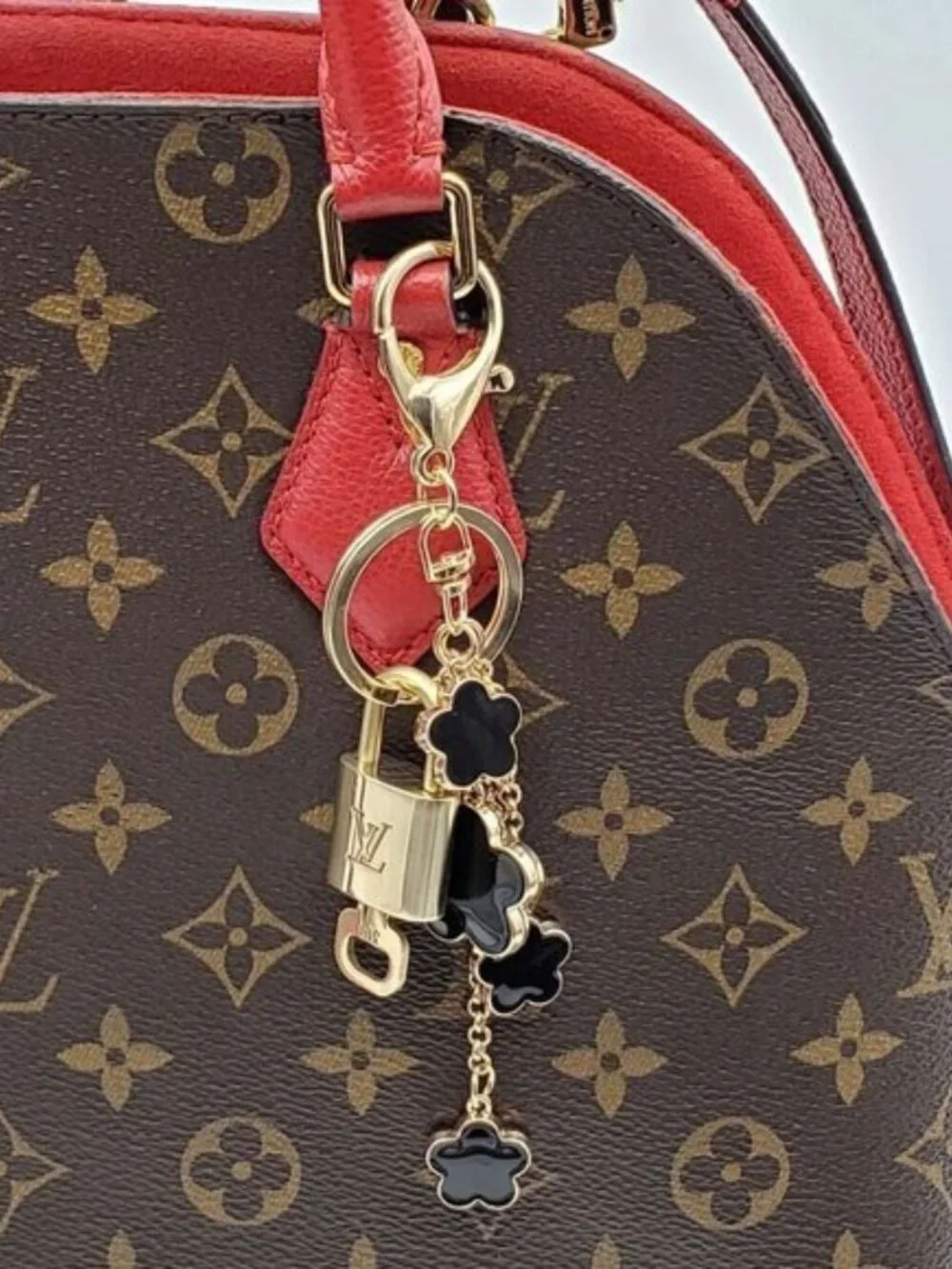 LV Gold Padlock 🔑 Authentic Louis Vuitton Charm + Unbranded Flower Keychain
